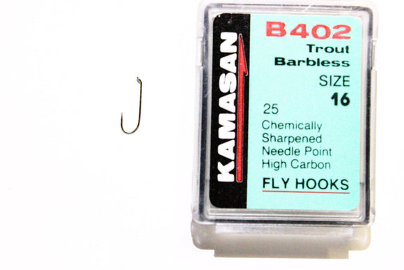 Kamasan Fly Hooks B402 Qty 25 Barbless Ideal for Wet and Dry Flies