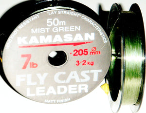 Kamasan Fly Cast Leader Material Mist Green 50 metres diameter 0.205mm 7lb